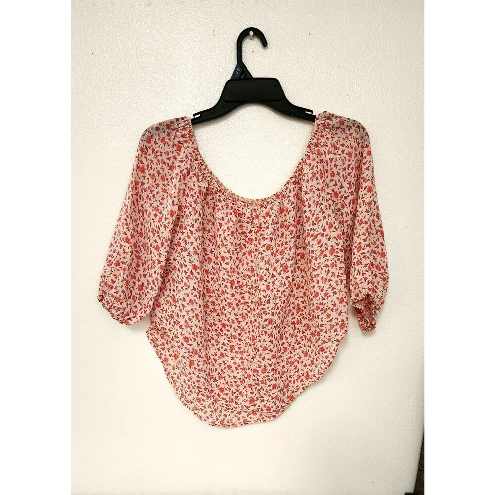 Hourglass LillyFloral Peasant Top -Boho Blouse - Pink & Orange - Size S
